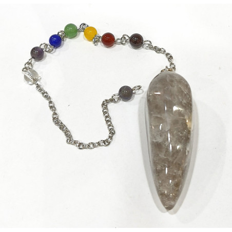 Pendule Quartz Fumé 5 cm avec Chaine 7 Chakras 25 cm