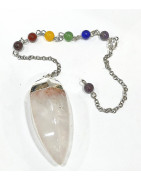 Pendule Cristal de Roche 5 cm avec Chaine 7 Chakras 25 cm