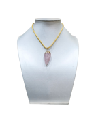 Pendentif Quartz Rose 5 cm sur Chaîne Plaquée Or 40 cm
