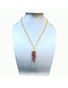 Pendentif Quartz Cerise 5 cm sur Chaîne Plaquée Or 52 + 5 cm