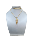 Pendentif Jaspe Paysage 5 cm sur Chaîne Plaquée Or et Cordon 76 cm