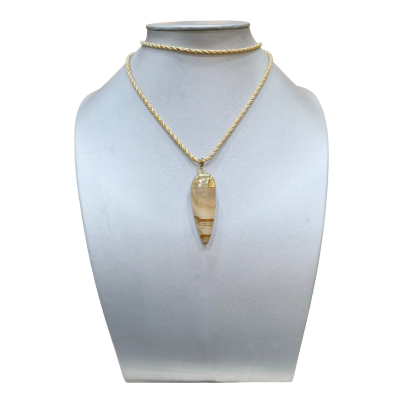 Pendentif Jaspe Paysage 5 cm sur Chaîne Plaquée Or et Cordon 76 cm