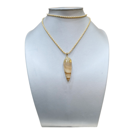 Pendentif Jaspe Paysage 5 cm sur Chaîne Plaquée Or et Cordon 76 cm