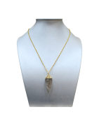 Pendentif Quartz Fumé 5 cm sur Chaîne Plaquée Or 60 cm
