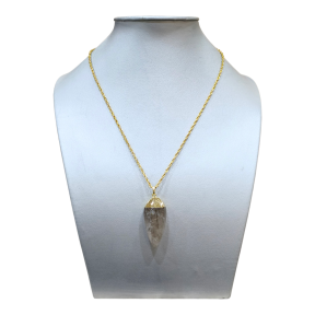 Pendentif Quartz Fumé 5 cm sur Chaîne Plaquée Or 60 cm