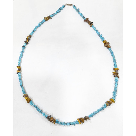 Collier Turquoise et Œil de Tigre Baroque Longueur 50 cm