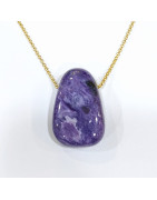 Pendentif Charoïte sur Chaîne Plaquée Or 42+ 5 cm