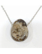Pendentif Jaspe Nguni sur Chaîne Acier Inox 46 + 5 cm
