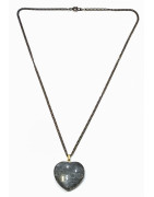 Pendentif Nuumite Cœur  sur Chaîne Acier Inox Noire 44 cm