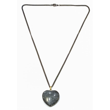 Pendentif Nuumite Cœur  sur Chaîne Acier Inox Noire 22 cm