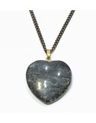 Pendentif Nuumite Cœur  sur Chaîne Acier Inox Noire 44 cm