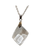 Pendentif Cristal de Roche Losange sur Chaîne Acier Inox 42 + 2 cm