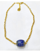 Pendentif Lapis-Lazuli Cylindre sur Chaîne Plaquée Or 36 + 3 cm