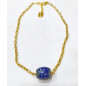 Pendentif Lapis-Lazuli Cylindre sur Chaîne Plaquée Or 18 + 3 cm