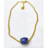 Pendentif Lapis-Lazuli Cylindre sur Chaîne Plaquée Or 36 + 3 cm