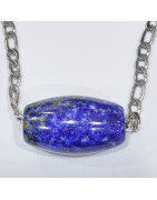 Pendentif Lapis-Lazuli Cylindre sur Chaîne Acier Inox 44 cm