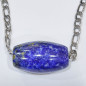 Pendentif Lapis-Lazuli Cylindre sur Chaîne Acier Inox 22 cm