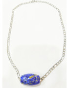 Pendentif Lapis-Lazuli Cylindre sur Chaîne Acier Inox 44 cm