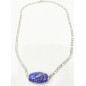 Pendentif Lapis-Lazuli Cylindre sur Chaîne Acier Inox 22 cm