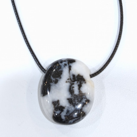 Pendentif Jaspe Zèbre sur Cordon Simili Noir Réglable