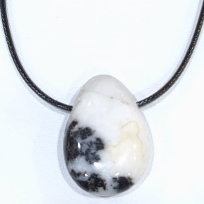 Pendentif Jaspe Zèbre sur Cordon Simili Noir Réglable