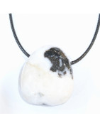 Pendentif Jaspe Zèbre sur Cordon Simili Noir Réglable