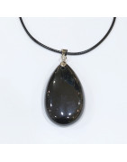Pendentif Obsidienne Noire sur Cordon Simili Noir 42 + 5 cm