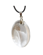 Pendentif Cristal de Roche Ovale sur Cordon Simili 42 + 5 cm
