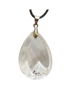 Pendentif Cristal de Roche Goutte sur Cordon Simili 42 + 5 cm