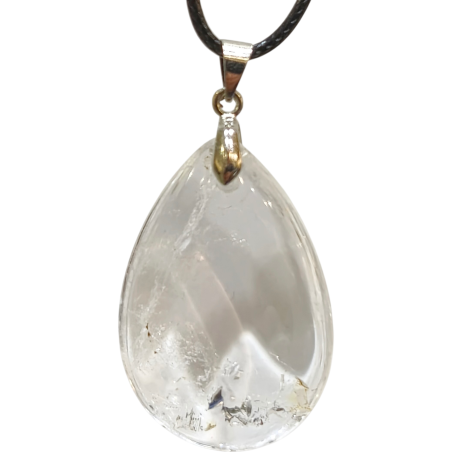 Pendentif Cristal de Roche Goutte sur Cordon Simili 21 + 5 cm