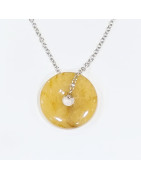 Pendentif Aventurine Jaune Donut sur Chaîne Acier Inox 42 + 5 cm