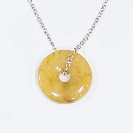 Pendentif Aventurine Jaune Donut sur Chaîne Acier Inox 21 + 5 cm