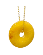 Pendentif Aventurine Jaune Donut sur Chaîne Acier Inox Plaquée Or 42 + 5 cm