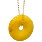 Pendentif Aventurine Jaune Donut sur Chaîne Acier Inox Plaquée Or 21 + 5 cm