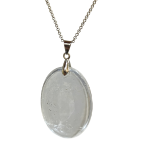 Pendentif Cristal de Roche Ovale sur Chaîne Acier Inox 21 + 2 cm