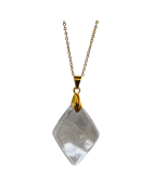 Pendentif Cristal de Roche Losange sur Chaîne Acier Inox  Plaquée Or 42 + 5 cm