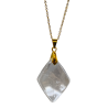 Pendentif Cristal de Roche Losange sur Chaîne Acier Inox  Plaquée Or 42 + 5 cm