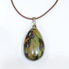 Pendentif Opale Verte sur Cordon Simili Marron 42 + 5 cm