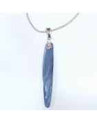 Pendentif Cyanite Bleue sur Cordon Argent Pailleté Réglable