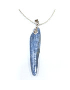 Pendentif Cyanite Bleue sur Cordon Argent Pailleté Réglable
