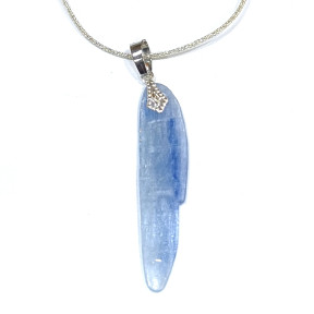Pendentif Cyanite Bleue sur Cordon Argent Pailleté Réglable