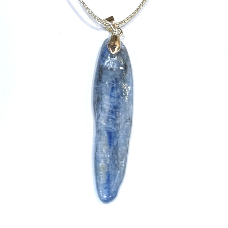 Pendentif Cyanite Bleue sur Cordon Argent Pailleté Réglable