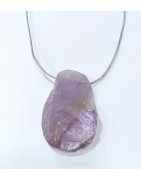 Pendentif Amétrine sur Cordon Gris Pailleté Réglable