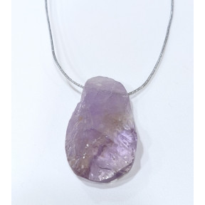Pendentif Amétrine sur Cordon Gris Pailleté Réglable