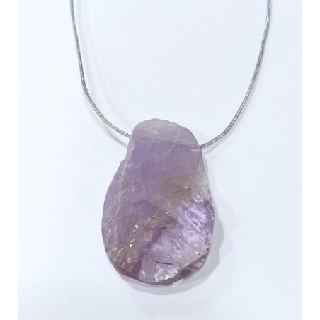 Pendentif Amétrine sur Cordon Gris Pailleté Réglable