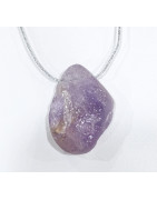 Pendentif Amétrine sur Cordon Gris Pailleté Réglable