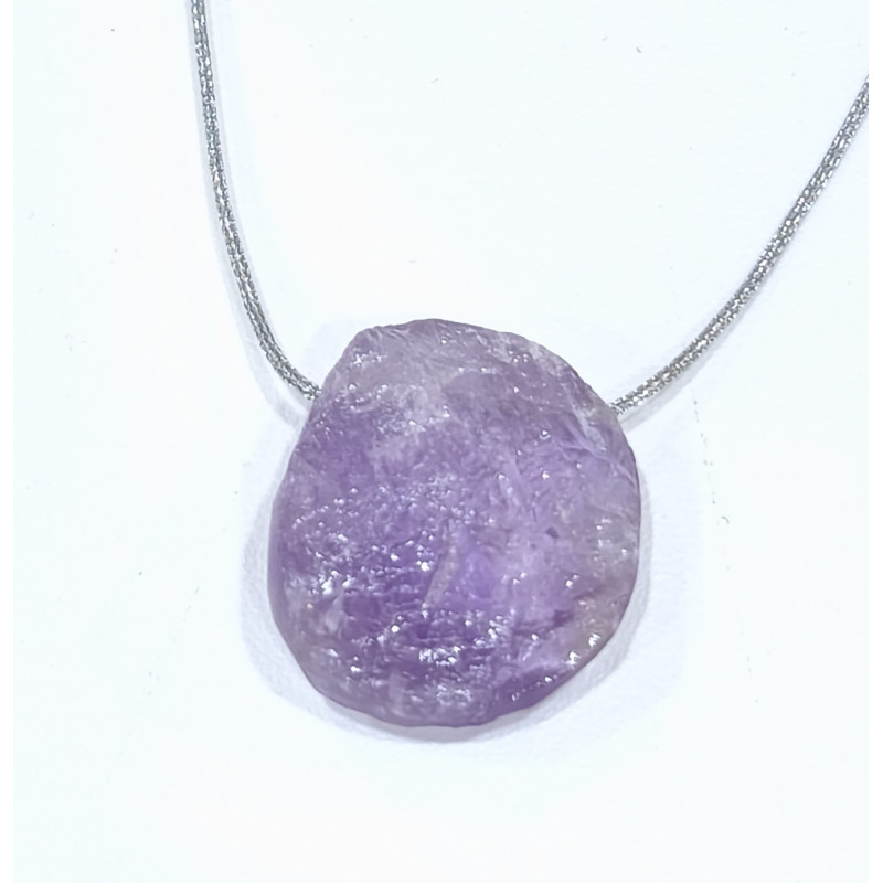 Pendentif Amétrine sur Cordon Gris Pailleté Réglable