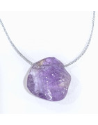 Pendentif Amétrine sur Cordon Gris Pailleté Réglable