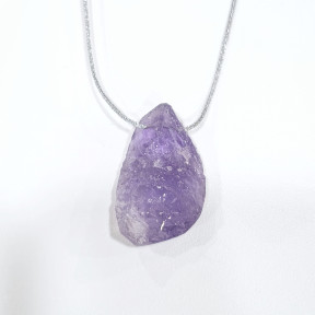 Pendentif Amétrine sur Cordon Gris Pailleté Réglable
