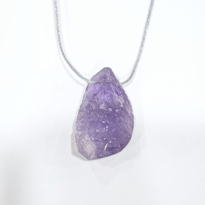 Pendentif Amétrine sur Cordon Gris Pailleté Réglable